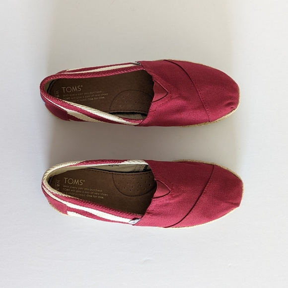 Toms Classic Red Stripe University Canvas Espadrille Slip On Shoes - Picture 5 of 13